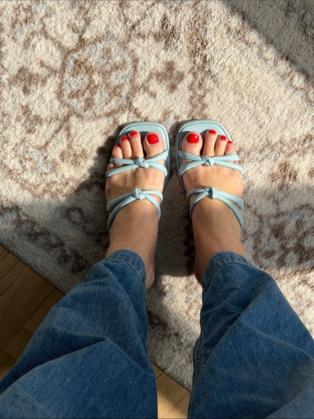 Dolce Vita Powder Blue Knotted Strap Square-Toe Sandals